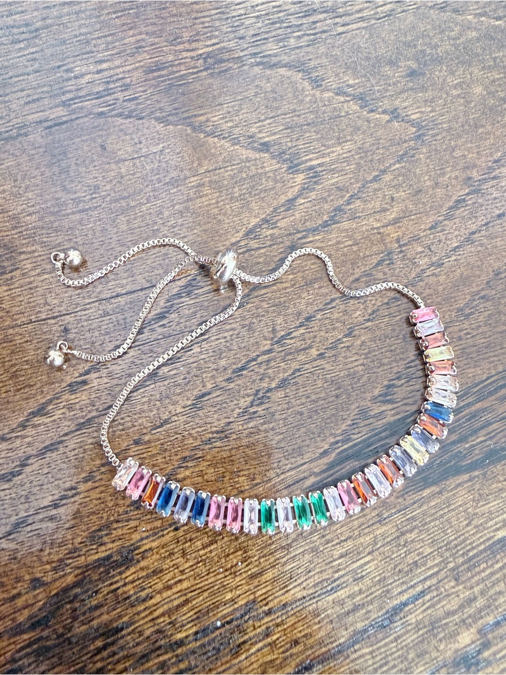 Adjustable Multicolor Crystal Bracelet - Gold Tone